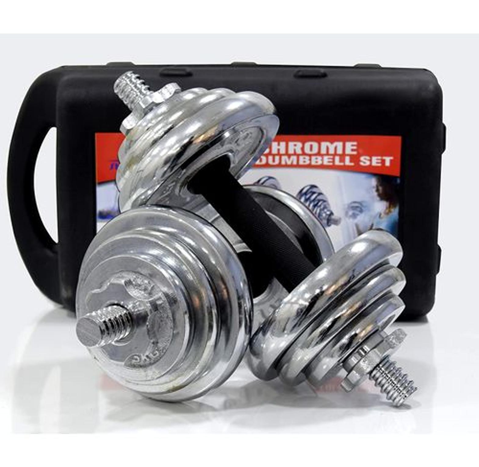 Chrome 10KG Adjustable Dumbbell Set with Carry Case – Anti-Slip Grip Home Gym Weights