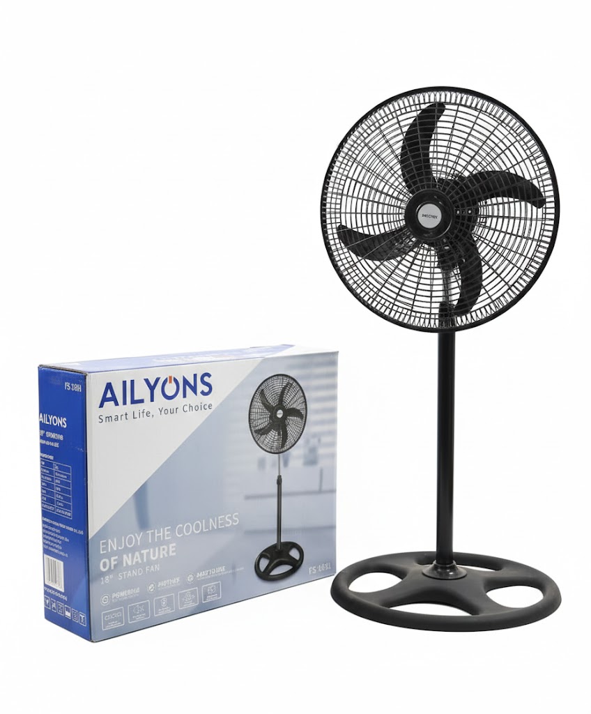 AILYONS FS-1801 18″ Standing Fan – Super Quiet Motor, Adjustable Height, 3 Speed Control